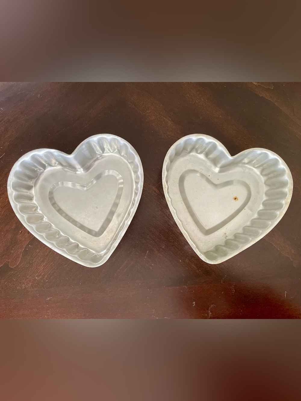 Vintage Aluminum Heart-Shaped Cake Baking Pans / Jello Molds (Set of 2)